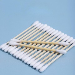Clear Cotton Swab Storage Box with Bamboo Lid Makeup Swabs Toothpick Organizer
