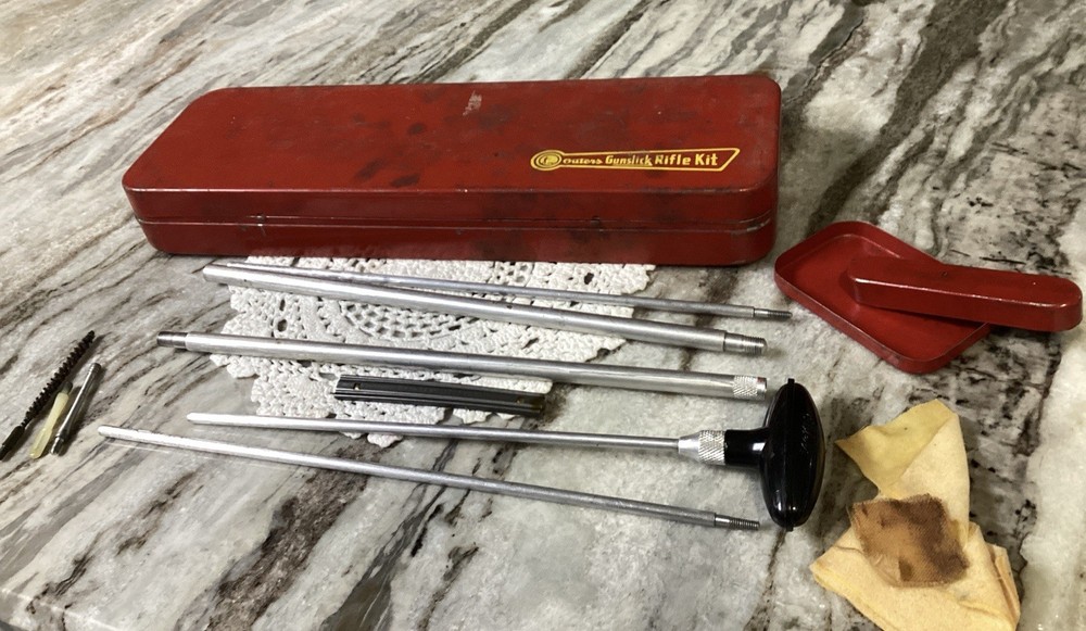 VTG Oysters Gunslick Rifle Red Tin/Partial Tools No. 477 O Alaska, Wis.