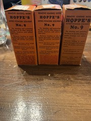 Vintage Hoppe’s No.9 Nitro Powder Solvent Bore Cleaner Bottles w/Box 1/2 Full 3