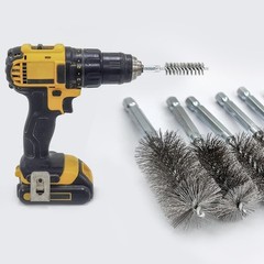 5Pcs 3/8″ Stainless Steel Bore Brush Set – 1/4″ Hex Shank Wire Cleaning Brushes