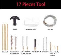 Airgun Cleaning Kit .177 Cal & .22 Cal with Cotton Mop Bronze Brushes Flex Cable