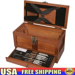 25 Piece Universal Wood Gun Cleaning Kit Aged Oak Brass Rods Organizers New