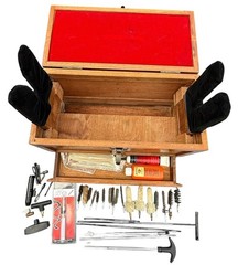 Hoppe’s KNIGHT 12 Gauge Gun Cleaning Kit Wood Case Rods Brushes Patches Oil