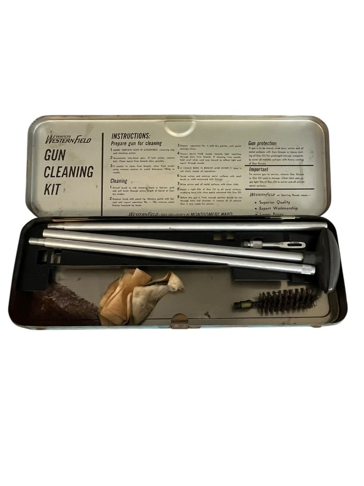 Vintage Western Field Shotgun Cleaning Kit 410 Gauge Metal Tin Case Montgomery W