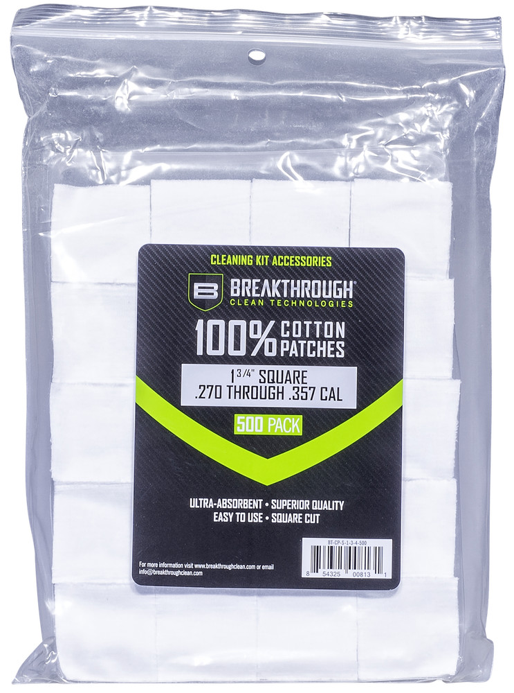Breakthrough Clean Cotton Patches 1-3/4 In Square .270-.357 Cal 500 Pack