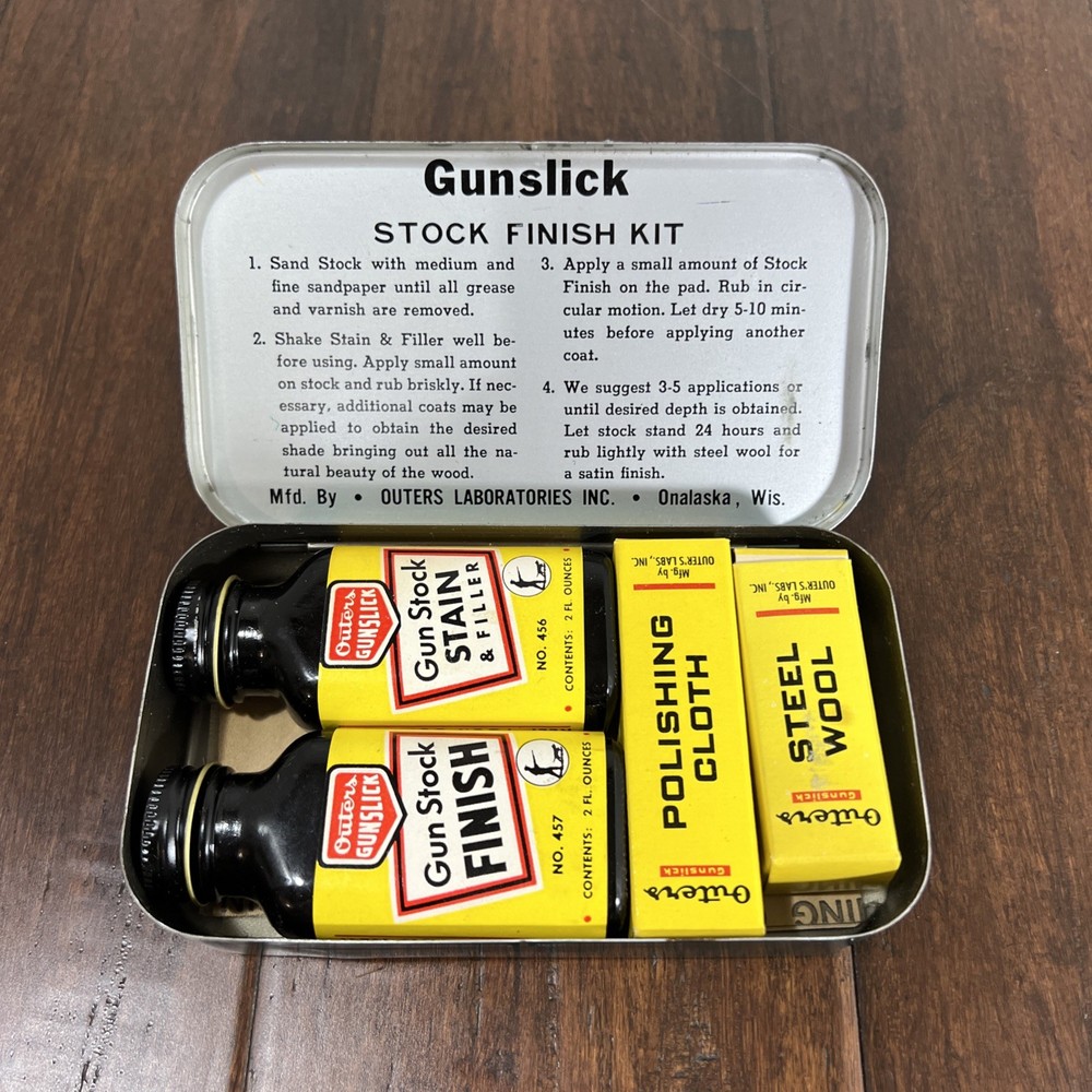 Vintage Gun Cleaning Kit By Outers- Metal Yellow And Green Case With All Parts
