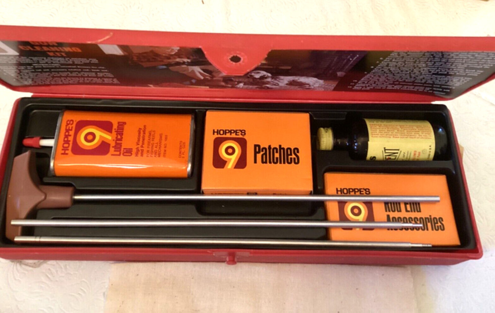Vtg. Hoppes U22, 22 Cal Rifle Gun Cleaning Kit With Red Storage Box
