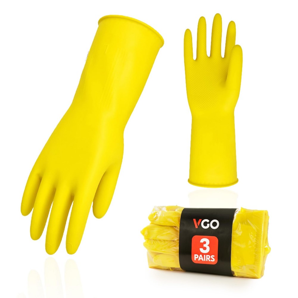 Vgo 3-Pairs Reusable Household Rubber Dishwashing Gloves Extra Thick