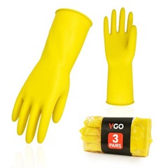 Vgo 3-Pairs Reusable Household Rubber Dishwashing Gloves Extra Thick