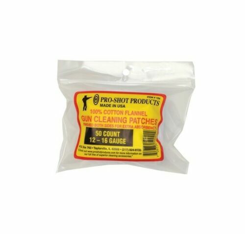 Pro-Shot Cotton Flannel Cleaning Patches 12-16 Gauge Shtgn. 3″ Sq. 50CT #104