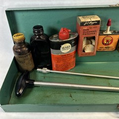 Vintage Challenger Gun Cleaning Case, Sears Oil, Patches, Grease, Bores, Brushes