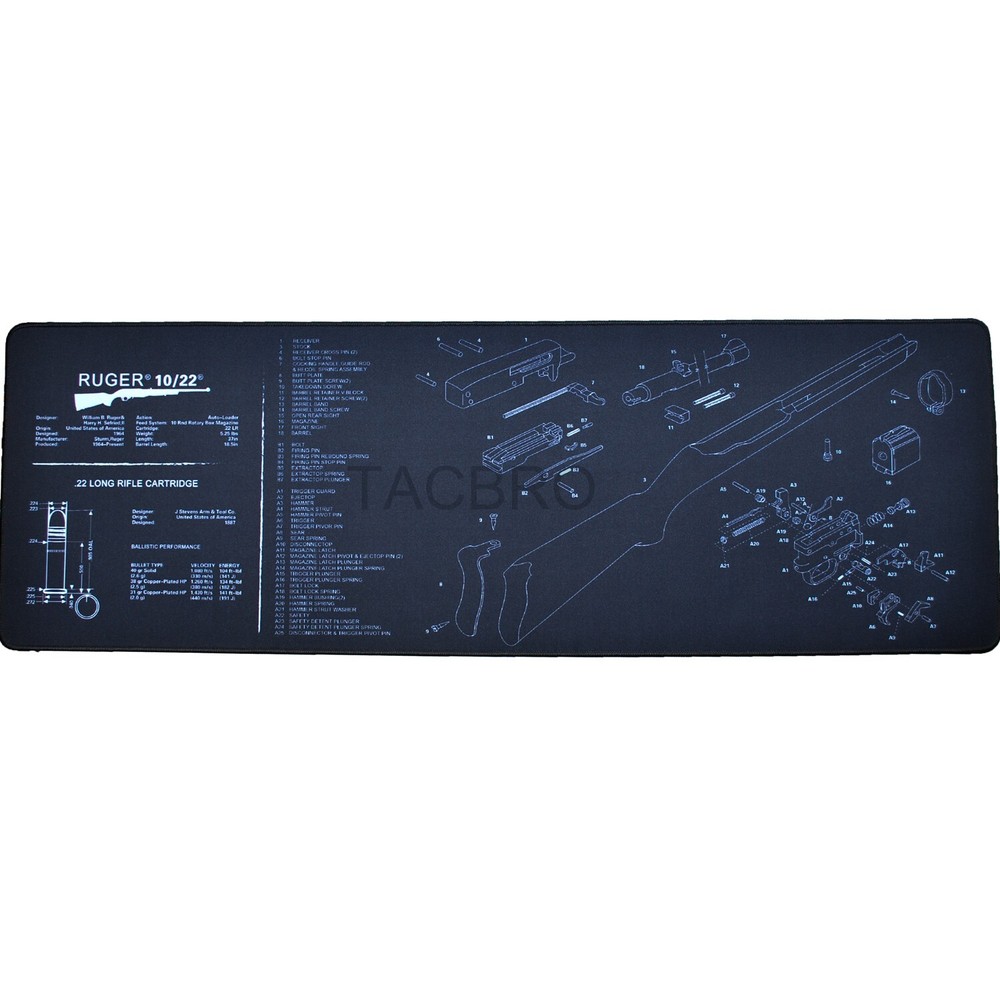 Ruger 10/22 Long Cleaning Bench Mat 12”x36” Sealed Edge 3mm Thickness