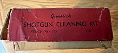 VTG. GUNSLICK SHOTGUN CLEANING KIT #178 & CONTENTS RAMROD, GREESE, PATCHES, LUBE