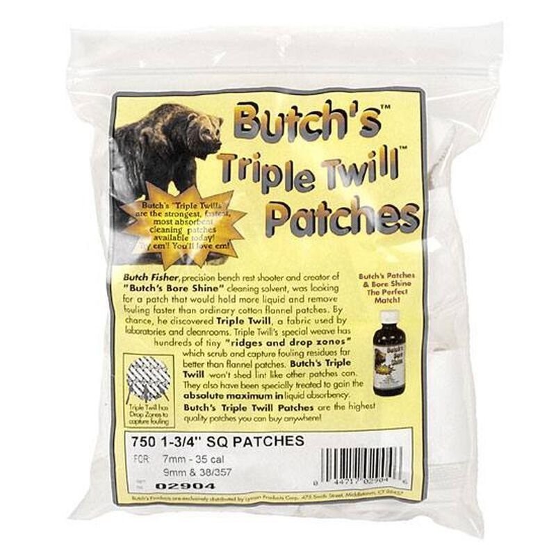 Butchs Triple Twill Cleaning Patches 1 3/4″ Squares 7mm-35 Caliber Rifle – 02904