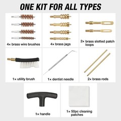 FLISSA 16PC Universal Handgun Cleaning Kit Cleaning Jag Patches Rod Bore Brushes