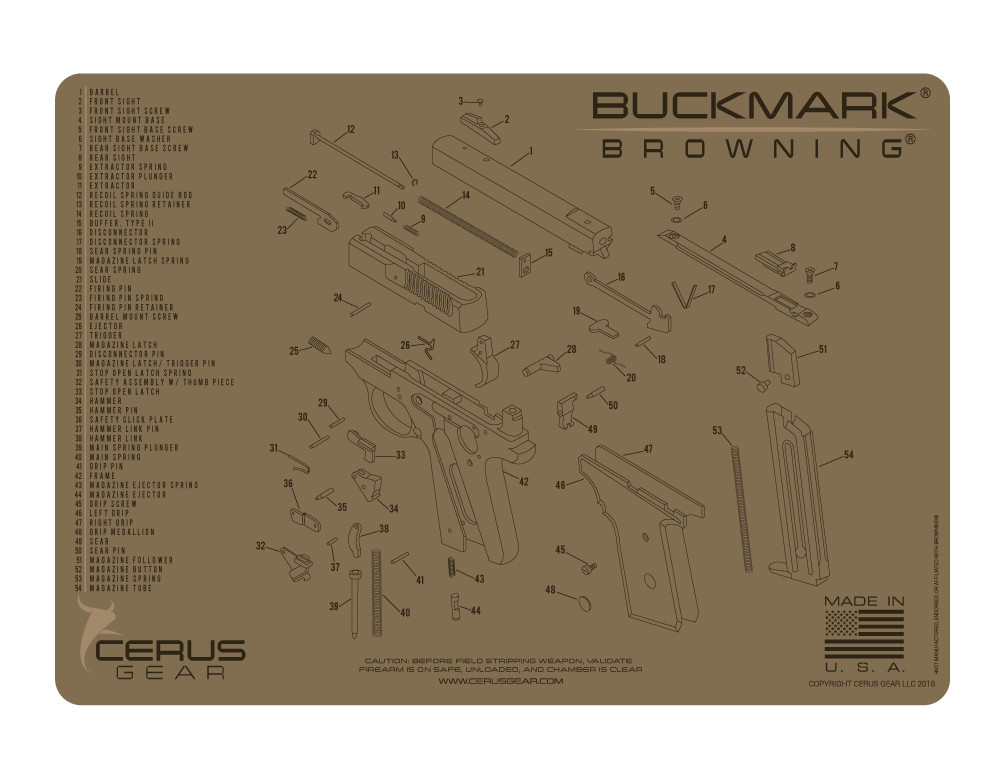 For Browning Buckmark 22 LR PREMIUM Armorers Cleaning Mat FDE Cerus Gear