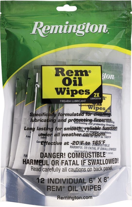 REMINGTON GUN OIL WIPES – 6″ X 8″ – Cleaning, lubricating & protecting wipes