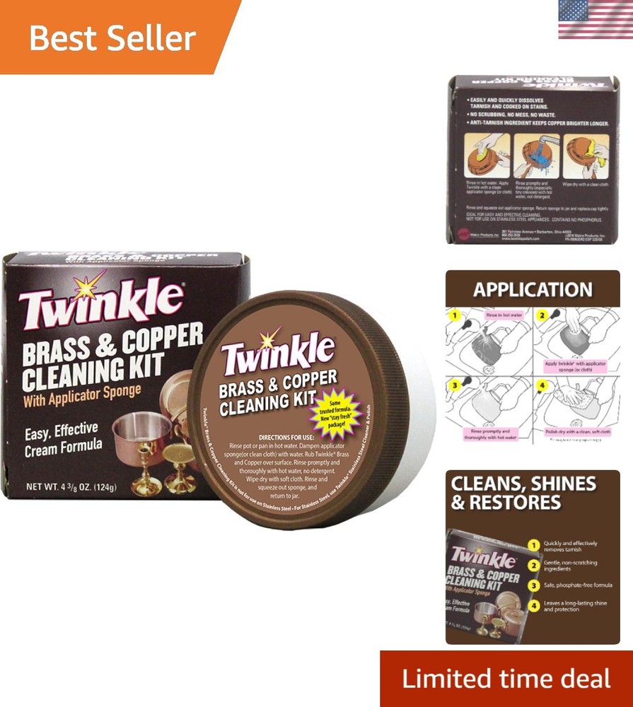 Twinkle Brass & Copper Polish Kit – Phosphorus-Free, Long-Lasting Shine 4.4 Oz