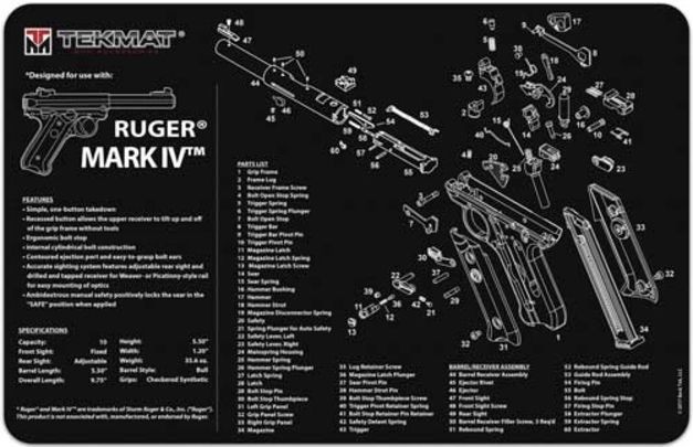 Tekmat Armorers Bench Mat 11inx17in Ruger Mark IV, 17RUGERMK4: TEK-17-RUGERMK4