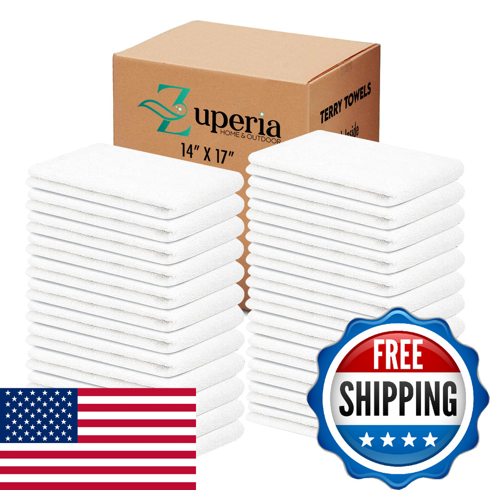 ZUPERIA Terry Towels Pack of 60 (14″ X 17″ Inches) 100% Cotton Terry Barmop Towe