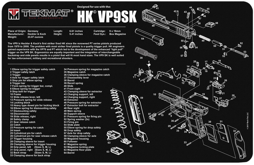 TekMat TEKR17HKVP9SK HK VP9SK Cleaning Mat Black/White Rubber 11″x17″ HK VP9SK P