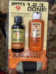Hoppe’s 1-2-3 Done! Cleaning Kit fit 30 &308 Bore Snake Solvent Oil Clam Pack