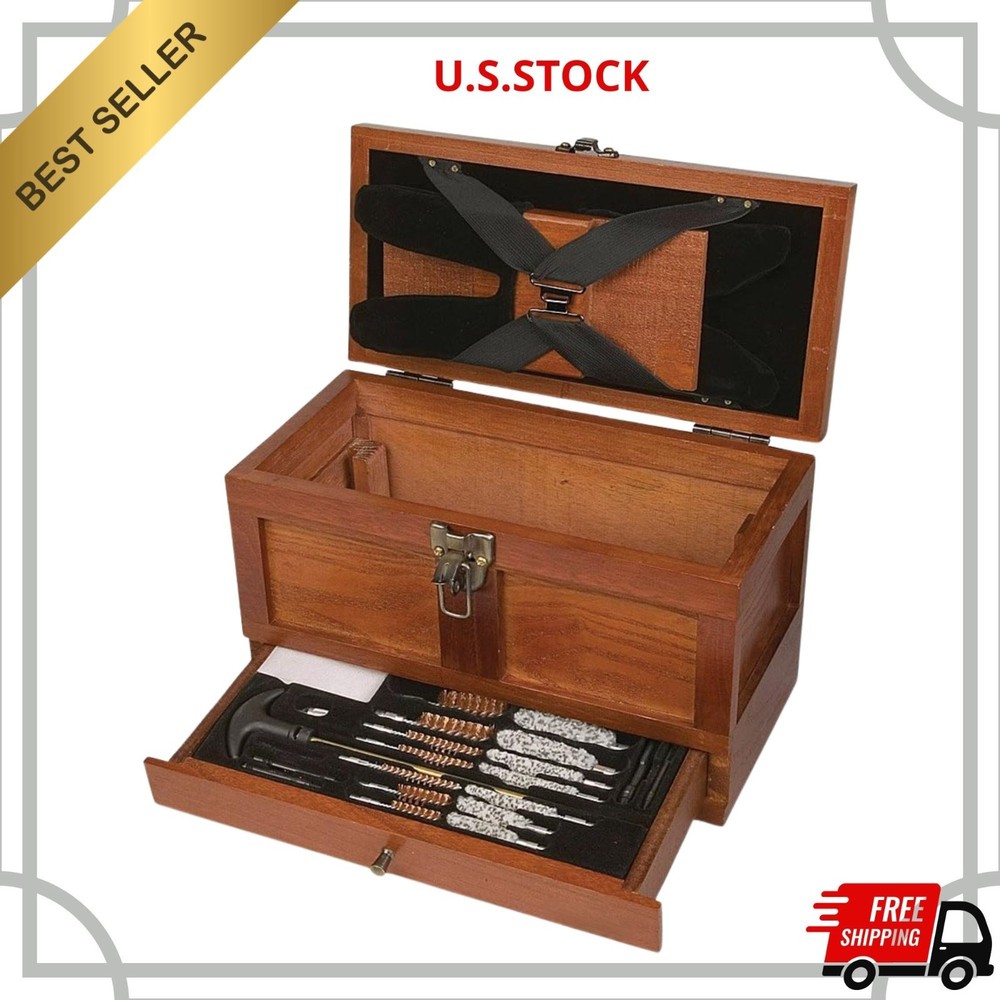 NEW 25-Piece Universal Wood Gun Cleaning Tool Chest .22 Caliber and Up Multi Siz