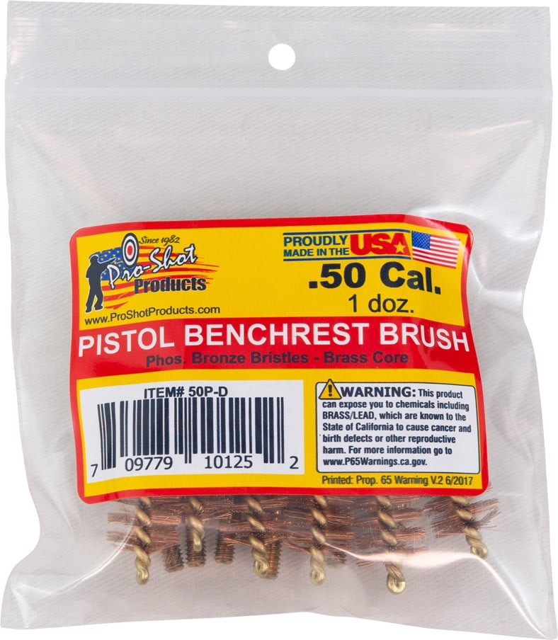 Pro-Shot .50 Caliber Pistol Brush Dozen Pack, 12 Quantity, 50P-D Bore Brush