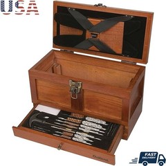 Universal 25pc Wood Gun Cleaning Tool Box Aged Oak Construction Brass Rods New