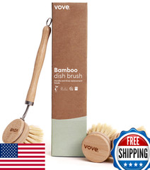 Vove Bamboo Dish Brush – 3x Replacement Heads – FSC Certified Natural Fiber