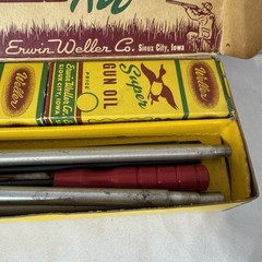 Vintage 50’s Erwin Weller Co. Gun Cleaning Kit Sioux City USA Yellow 4 Boxes