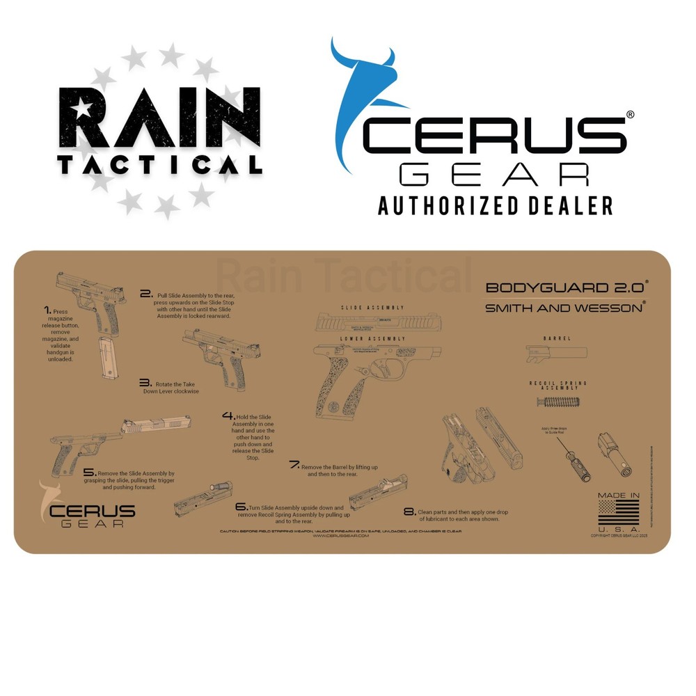 Smith & Wesson Body Guard 2.0 Instructional Jumbo 12″ X 27″ Gun Cleaning Mat FDE