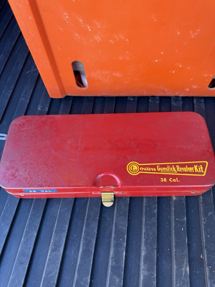 Vintage Outers Gunslick Rifle Cleaning Kit No. 479 38 Cal. In Red Metal Box