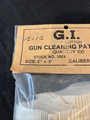 G.I. Gun Cleaning Patches; 100% Cotton; 100 Patches .270-.38 Cal #1023 2”x2”