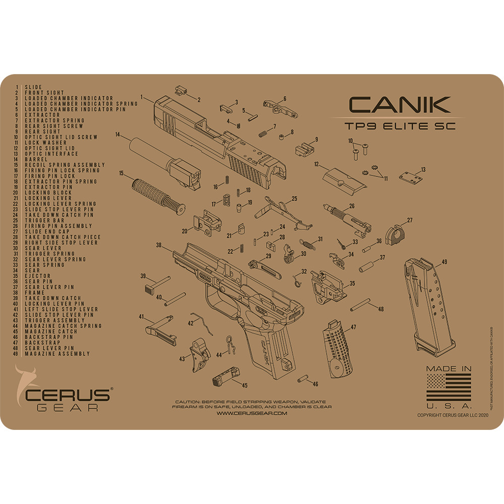 For CANIK® TP9 ELITE SC PRO MAT Handgun Gun Cleaning Mat Cerus Gear FDE