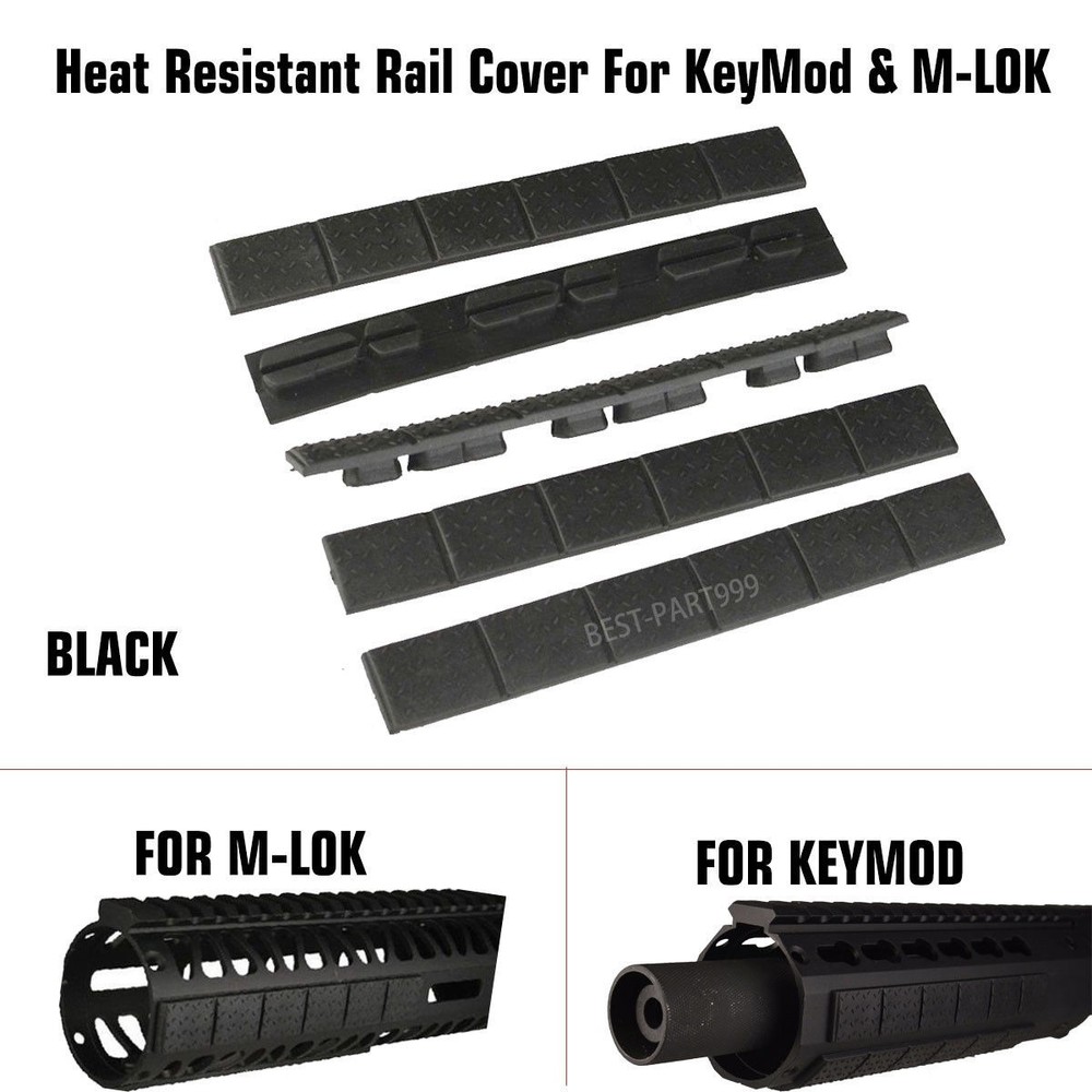 4.76″ HEAT RESISTANT Rail Covers Pack of 5 KeyMod & M-LOK, BKACK