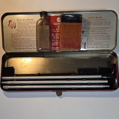 Sears Roebuck & Co 12-16 ga Gun Cleaning Kit 2140 w/ Red Metal Case & Solvent