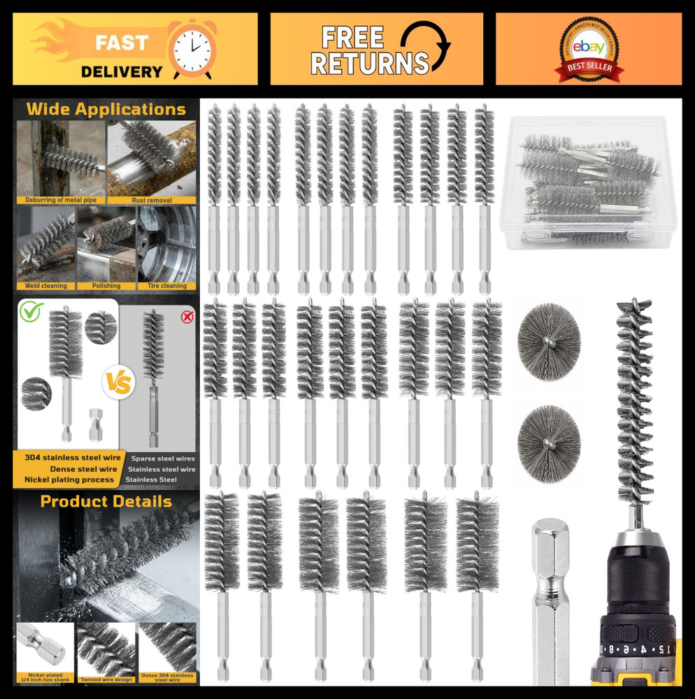 27 Pcs Stainless Steel Bore Brush Set – Metal Wire Cleaning Brushes for Drill, 8