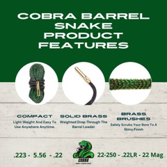 .223 Gun Bore Cleaning Rope Lifetime Warranty Cobra Barrel Snakes 100 Swabs