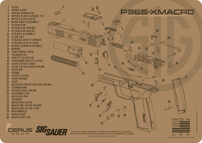 Sig Sauer P365 XMACRO Schematic Handgun Mat FDE