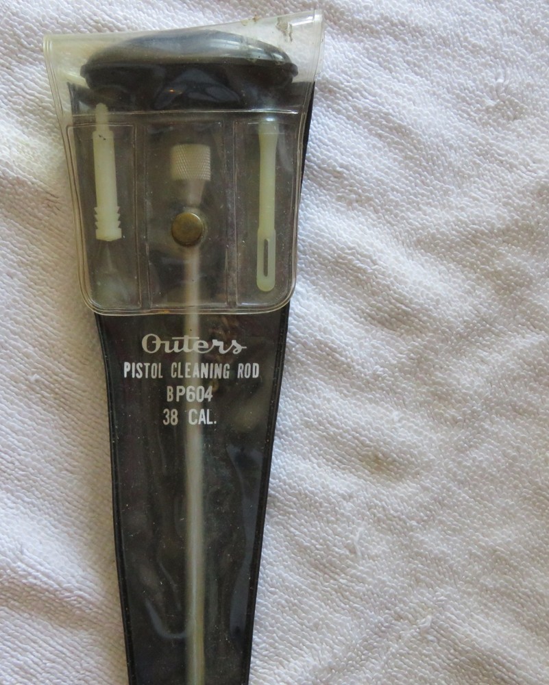 Outers .38 cal swiveling Pistol Cleaning Rod and tips in plastic sleeve #BP604