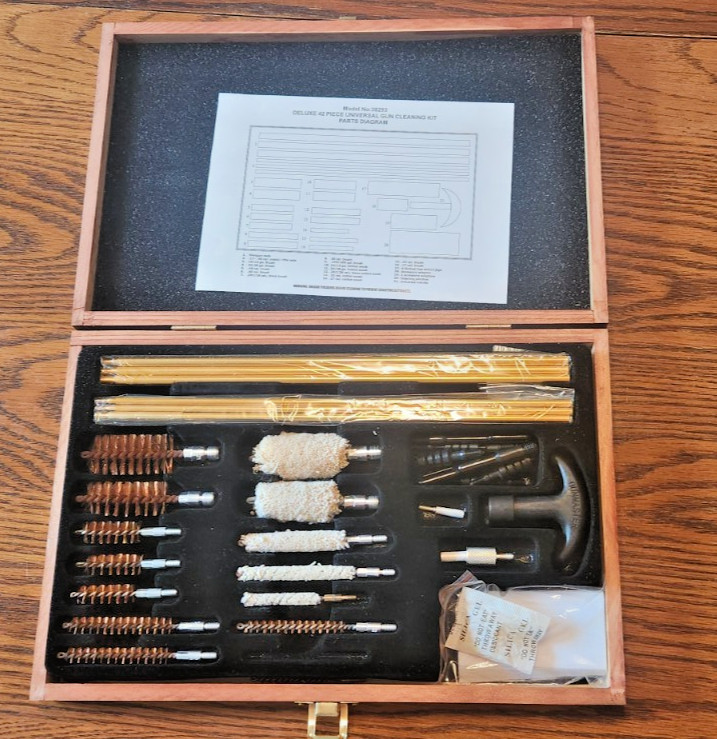 42 Pc Gun Cleaning Kit In Wood Case New Open Pack