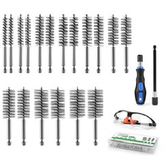 21Pcs Stainless Steel Bore Brush Set, 9 Sizes for Drill, Pipe & Engine Cleaning