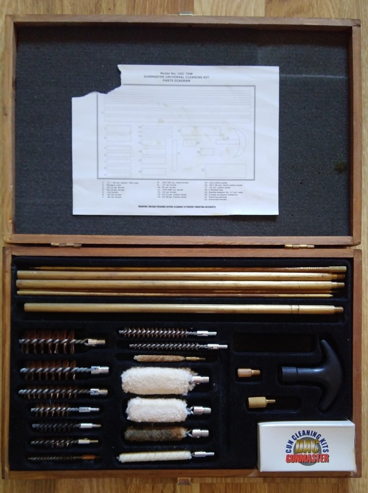 Gunmaster Universal Gun Cleaning Kit Model UGC 76W Wooden Box Brush Swab Rod