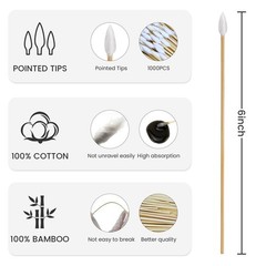 1000 PCS 6-Inch Lint-Free Gun Cleaning Swabs – Bamboo Handle Cotton Swabs for Ma