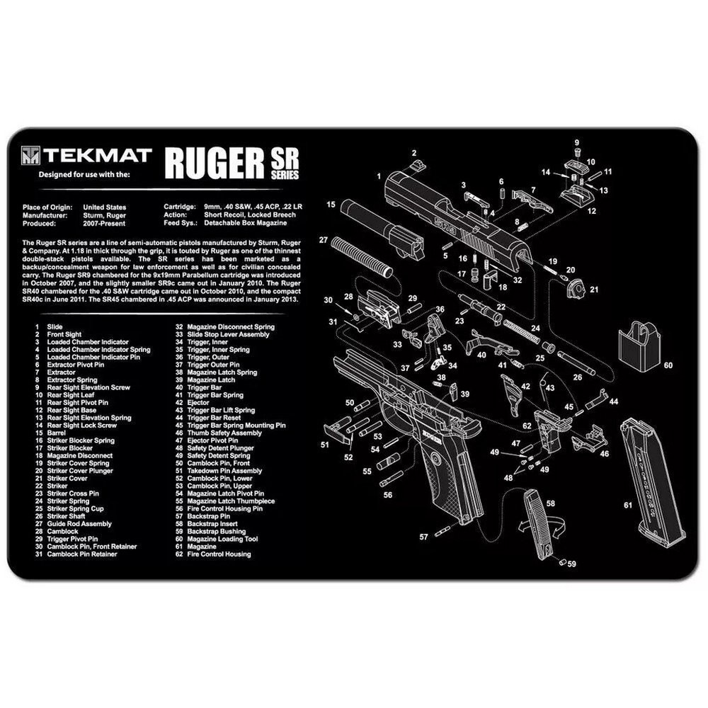 TekMat Gun Accessories Schematic 11″ x 17″ Cleaning Mat Black – TEKR17RUGERSR9