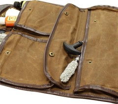 Portable Gun Cleaning Mat w/Waxed Canvas Handle and Pockets Shooting Mat Brown