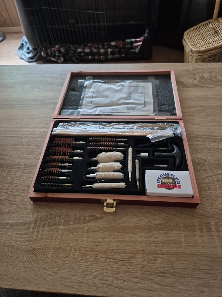 Gunmaster 35pc Deluxe Universal Gun Cleaning Kit in Wood Case