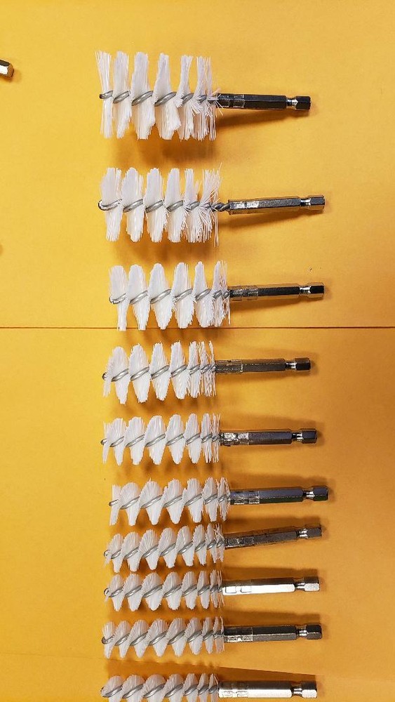 industriaL tube cleaning brush set 1/4”hex 5 piece 8,11,13,15,19mm White nylon