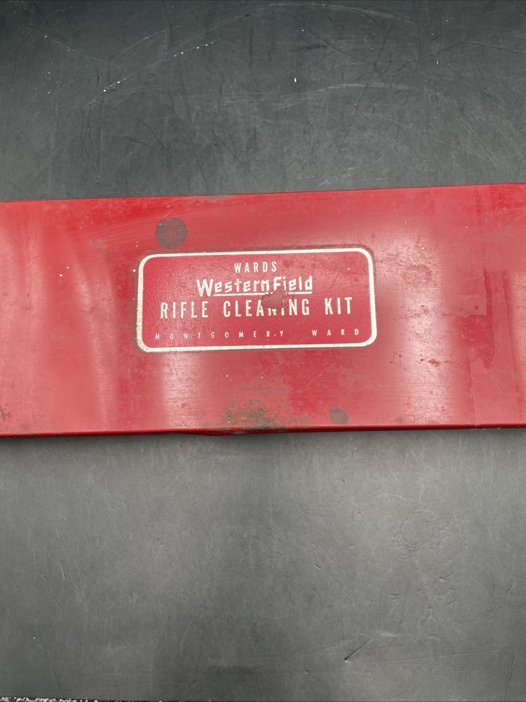 Wards WesternField Tin Case, Shotgun Bore Cleaning Rods, Oil & Cloths VTG